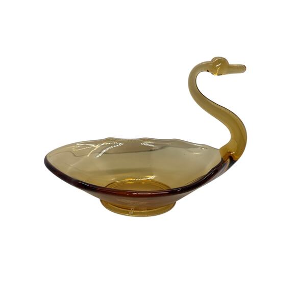 Viking Glass Swan Trinket Bowl in Amber Glass - Picture 1 of 5